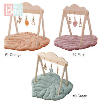 Baby Wooden Teether Gym Play Toys Cotton Leaves Mat