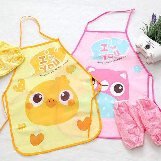 Cute Cartoon Children Apron Sleeves Chef Hat Pocket Set