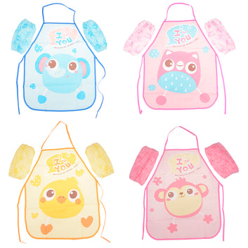 Cute Cartoon Children Apron Sleeves Chef Hat Pocket Set