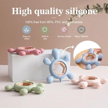 Silicone Baby Teether Turtle Ring Toys