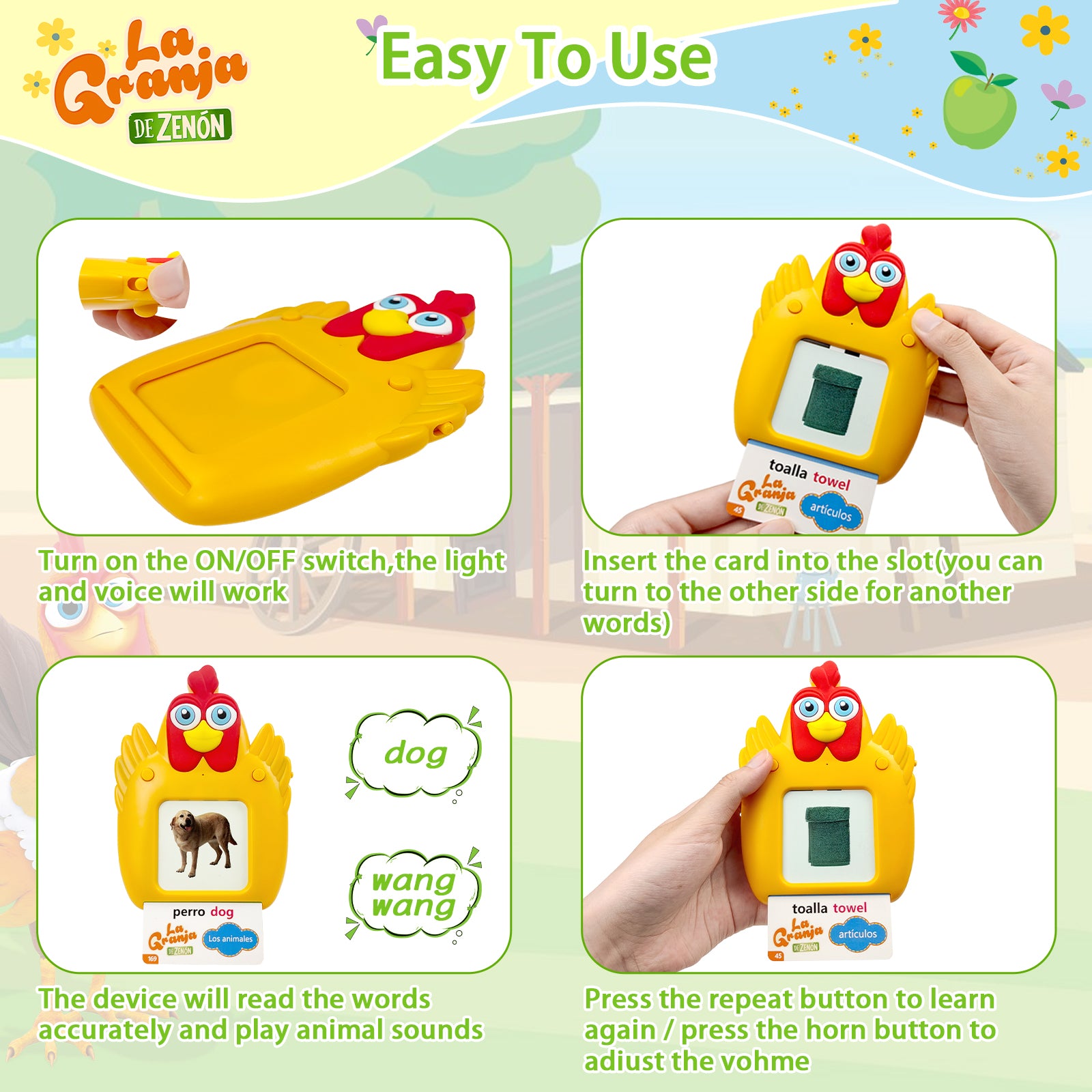 La Granja De Zenon Bartolito Talking English & Spanish Flash Cards